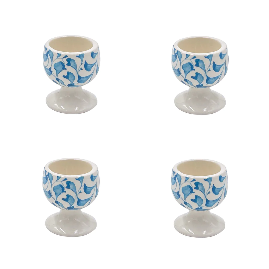 Villa Bologna Pottery-Egg Cup in Light Blue, Scroll, Set of Four