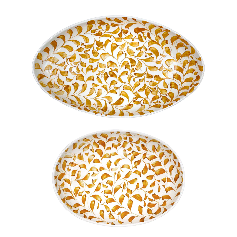 Villa Bologna Pottery-Set of Two Serving Platters in Yellow, Scroll