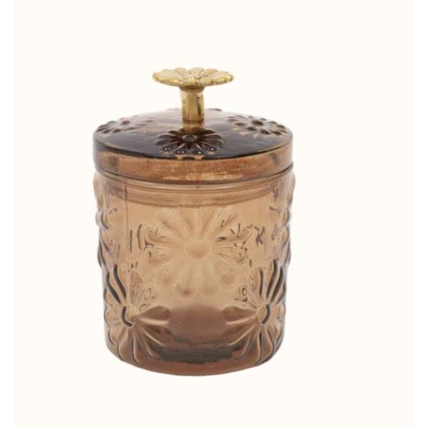 Copper & Plush-Flower Glass Jar, Smoke