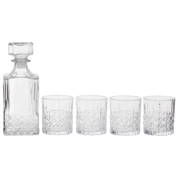Copper & Plush-Diamond Pattern Decanter With Four Glasses