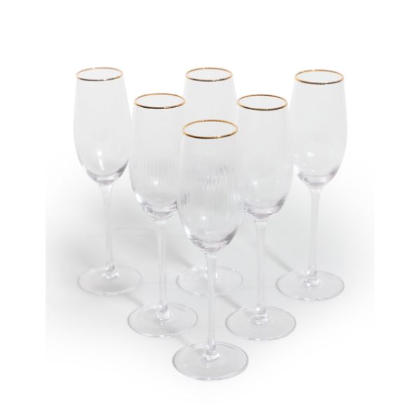 Ribbed Gold Rim Champagne Flutes, Set of 4 Cult Rhea Malta