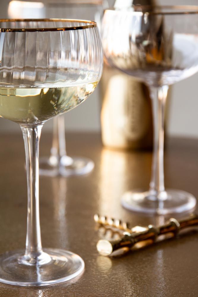 Copper & Plush-Ribbed Gold Rim Champagne Glasses - Set of 4