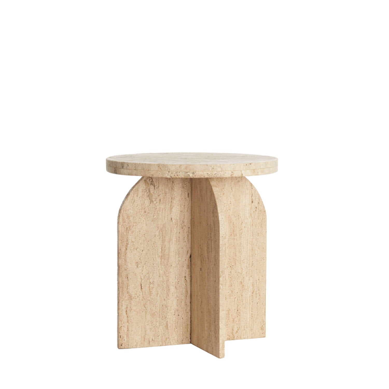 Copper & Plush-Round Travertine Side Table