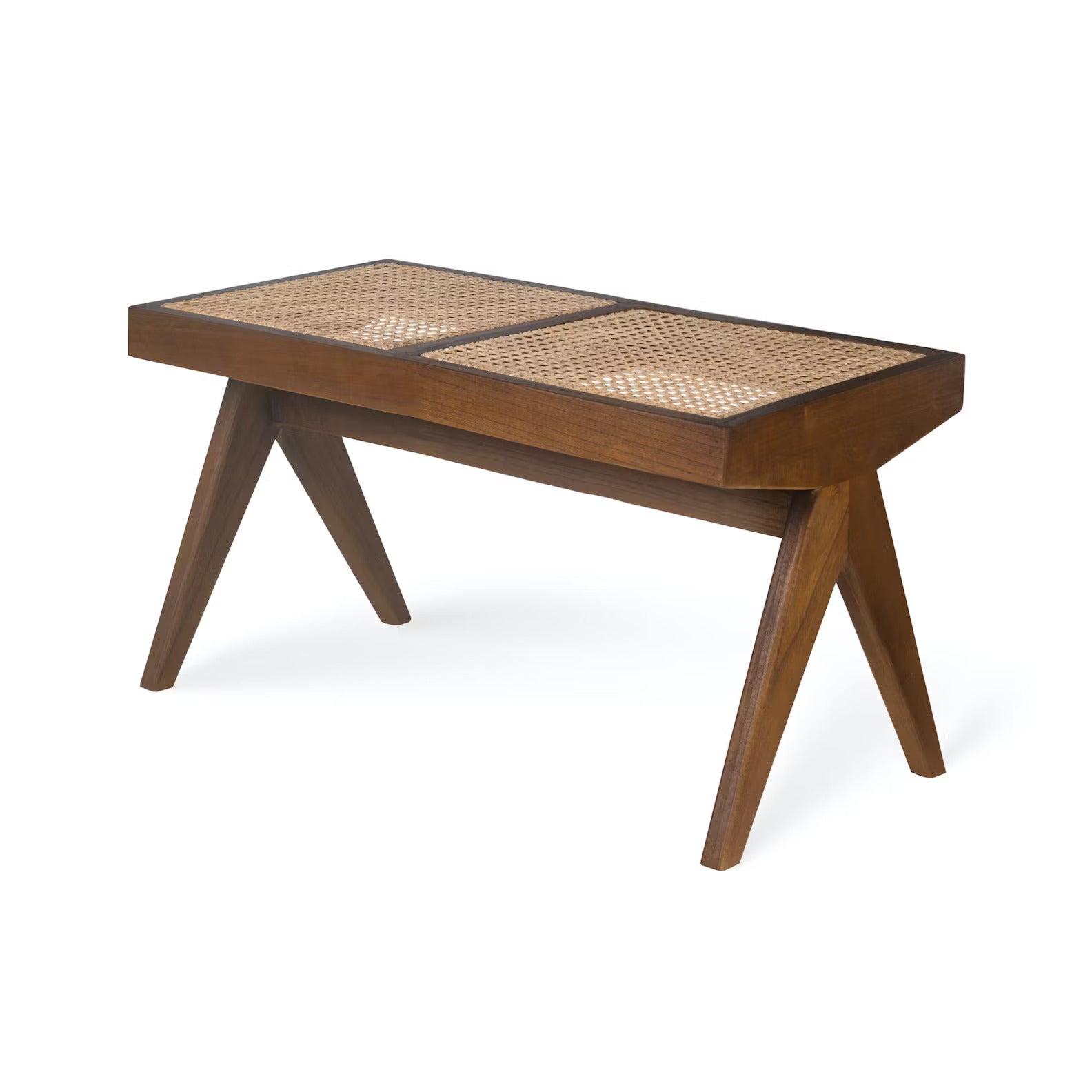 Copper & Plush-Wooden Rattan Bench - 2 Flats - Dark Brown