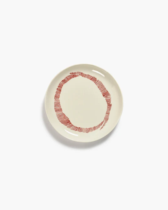 Eclecticist-Dessert plate white swirl - red stripes Feast