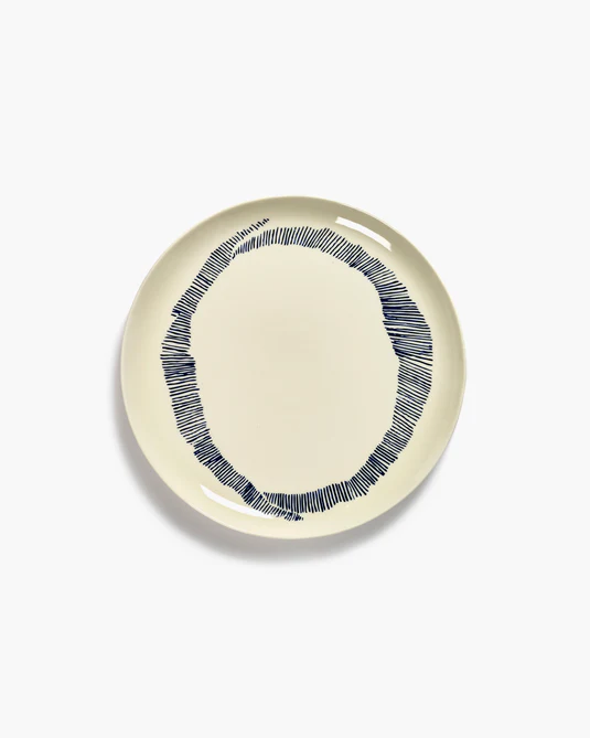 Eclecticist-Dinner plate white swirl - blue stripes Feast
