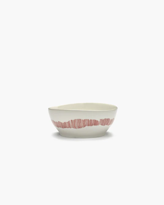 Eclecticist-Bowl L white swirl - red stripes Feast