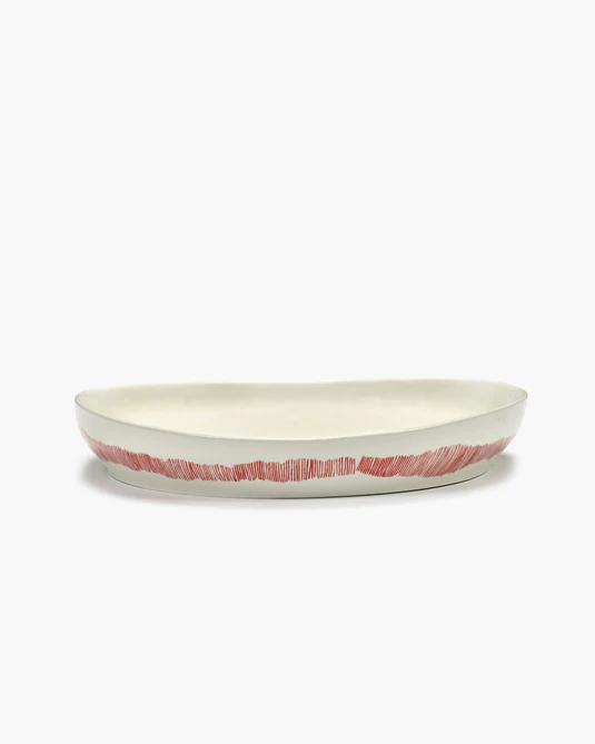 Eclecticist-Serving plate M white - red stripes Feast