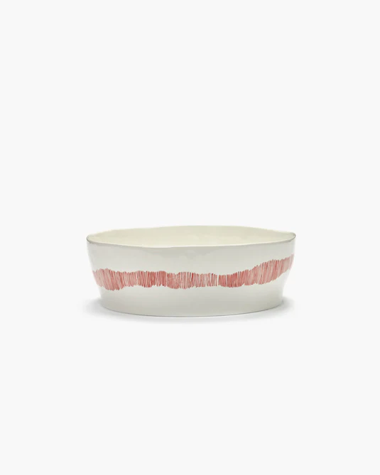 Eclecticist-Salad bowl white swirl - red stripes Feast