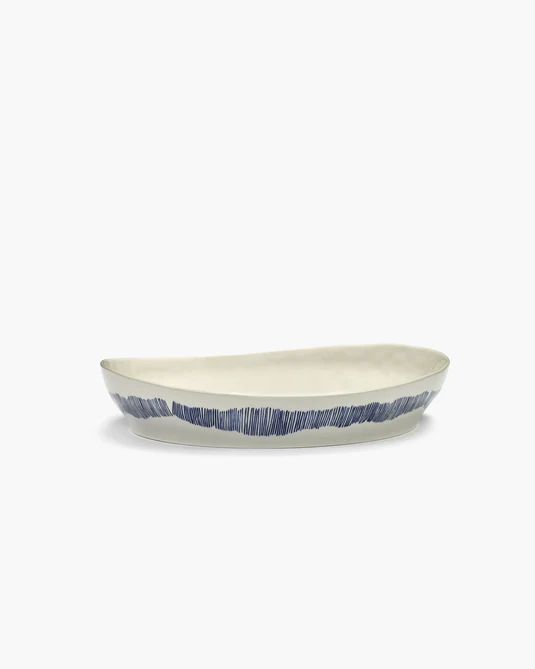 Eclecticist-Deep serving plate S white - blue stripes Feast
