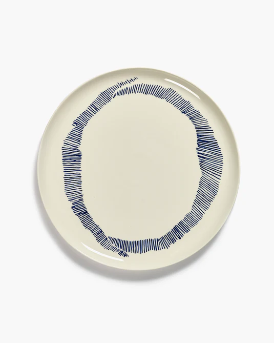 Eclecticist-Serving plate white - blue stripes Feast