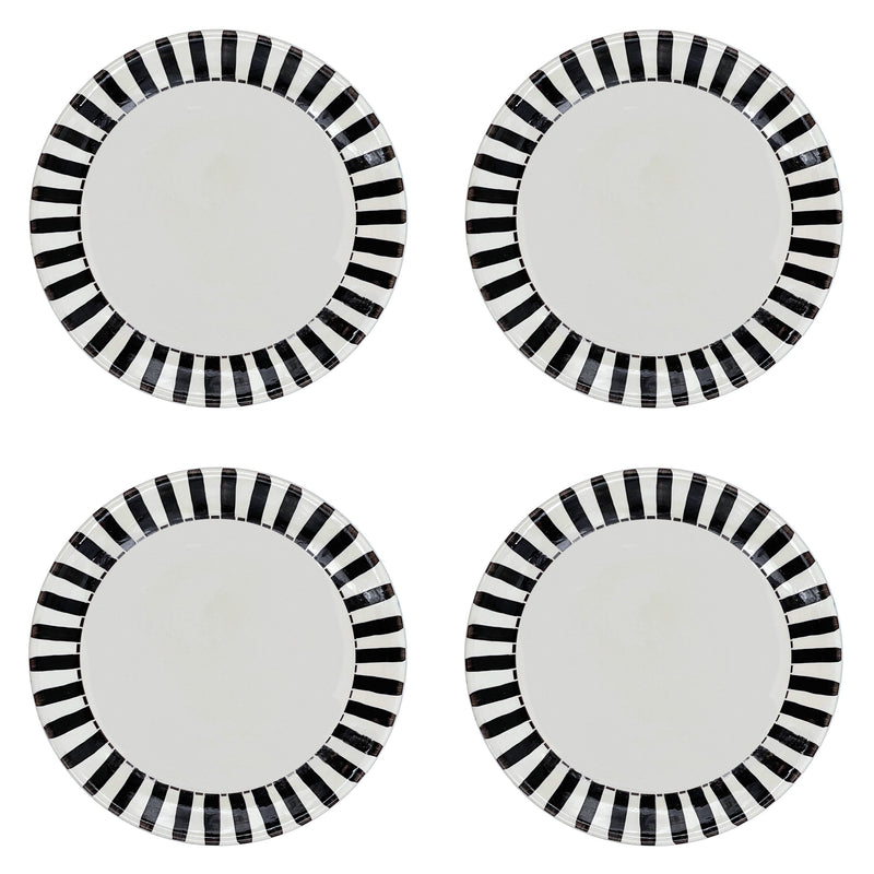 Villa Bologna Pottery-Charger Plate in Black, Stripes, Set of Four