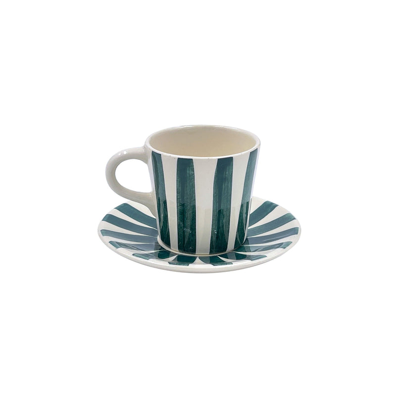 Villa Bologna Pottery-Espresso Cup & Saucer in Green, Stripes