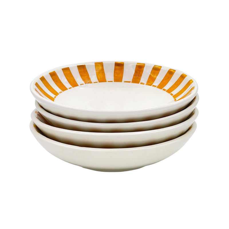 Villa Bologna Pottery-Pasta Bowl in Yellow, Stripes, Set of Four