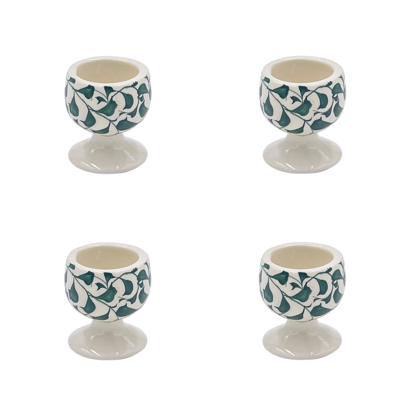 Villa Bologna Pottery-Egg Cup in Green, Scroll, Set of Four