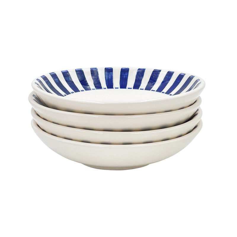 Villa Bologna Pottery-Pasta Bowl in Navy Blue, Stripes, Set of Four