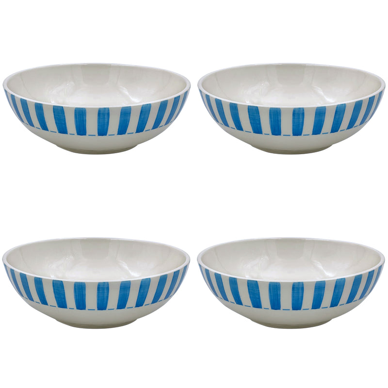 Villa Bologna Pottery-Large Bowl in Light Blue, Stripes, Set of Four