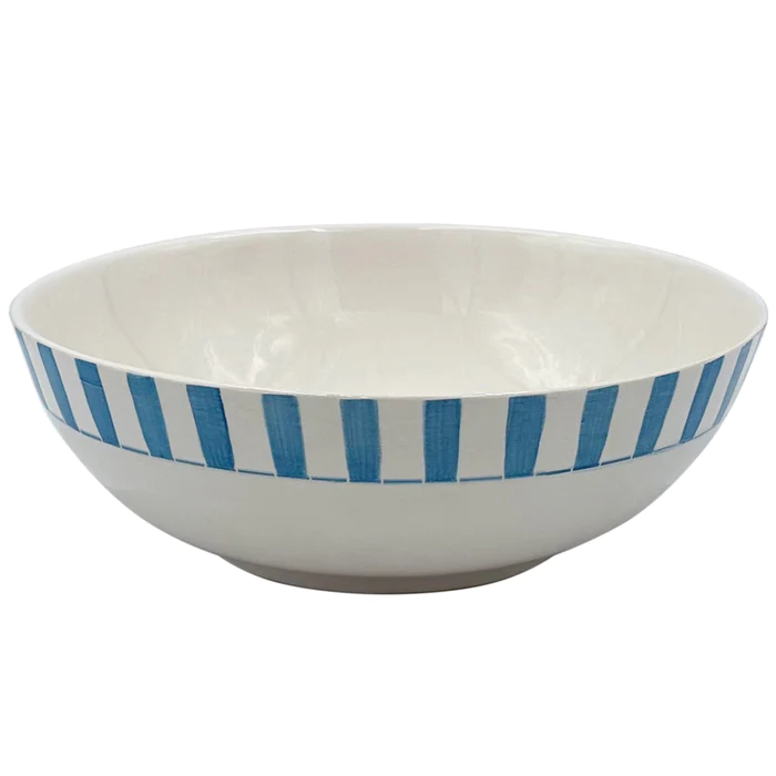 Villa Bologna Pottery-Salad Bowl in Light Blue, Stripes