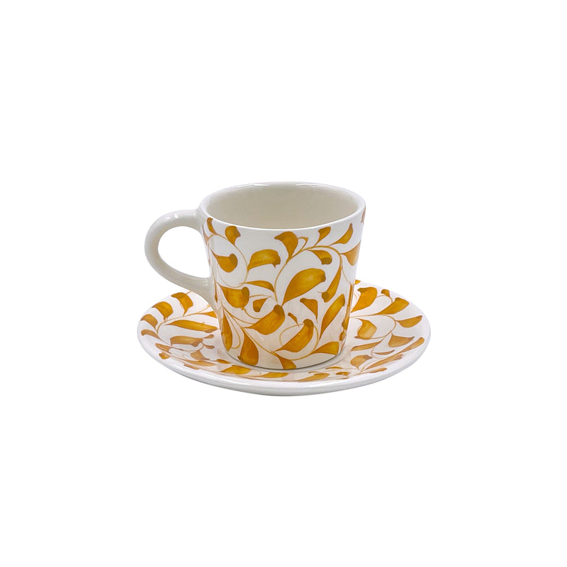Villa Bologna Pottery-Espresso Cup & Saucer in Yellow, Scroll