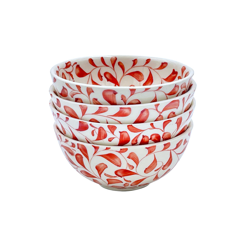 Villa Bologna Pottery-Small Bowl in Red, Scroll, Set of Four
