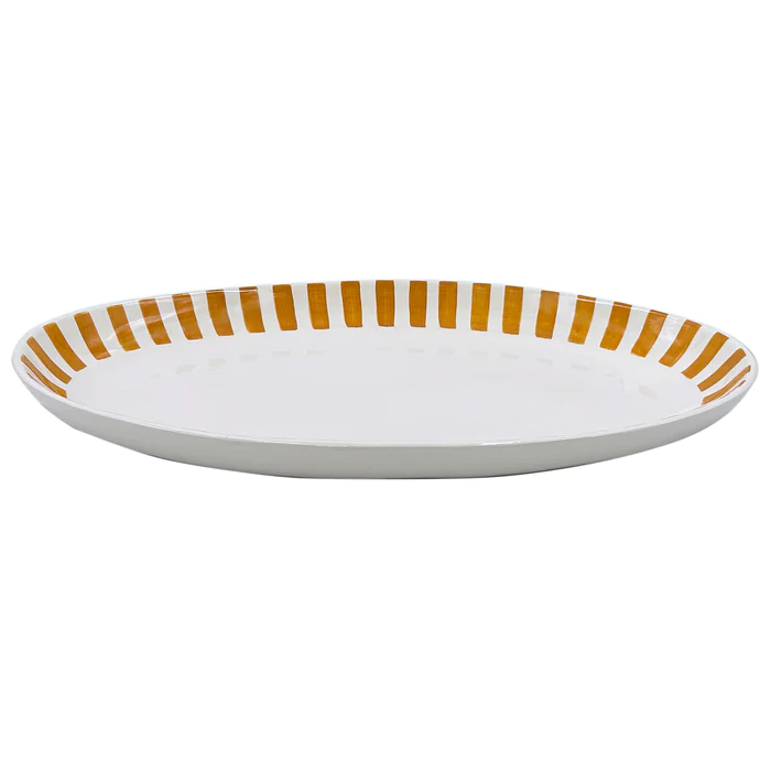 Villa Bologna Pottery-Large Oval Platter in Yellow, Stripes