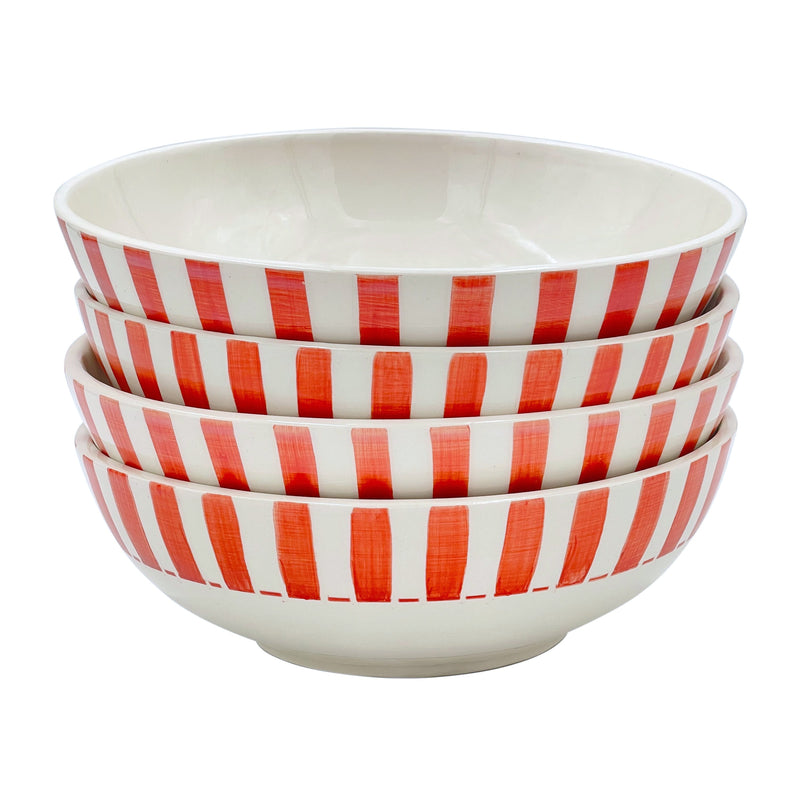 Villa Bologna Pottery-Large Bowl in Red, Stripes, Set of Four