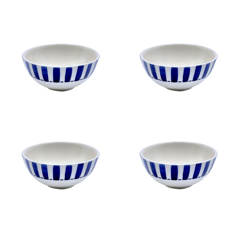 Villa Bologna Pottery-Small Bowl in Navy Blue, Stripes, Set of Four