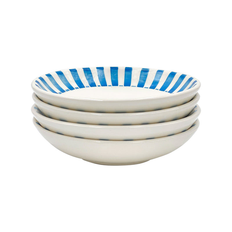 Villa Bologna Pottery-Pasta Bowl in Light Blue, Stripes, Set of Four