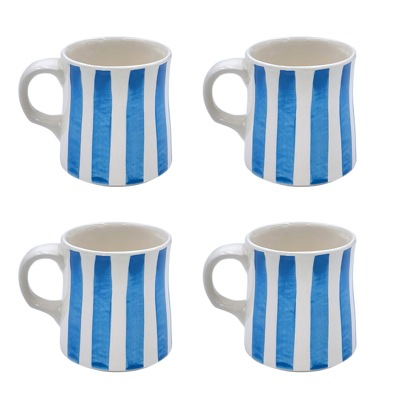 Villa Bologna Pottery-Mug in Light Blue, Stripes, Set of Four