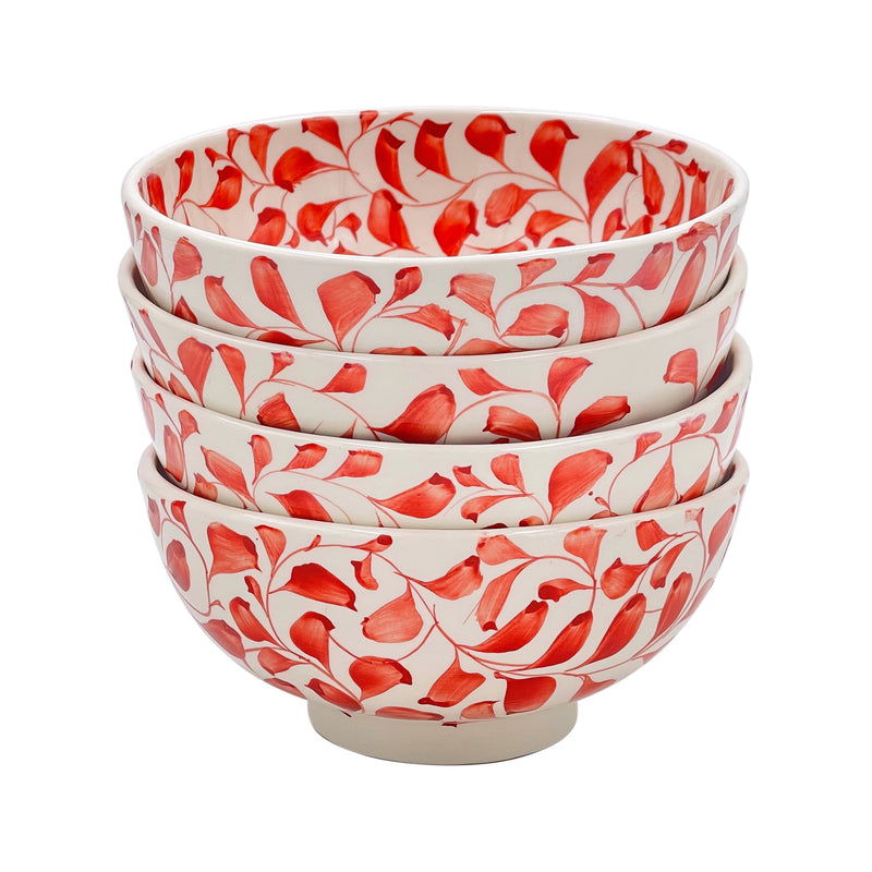 Villa Bologna Pottery-Medium Bowl in Red, Scroll, Set of Four