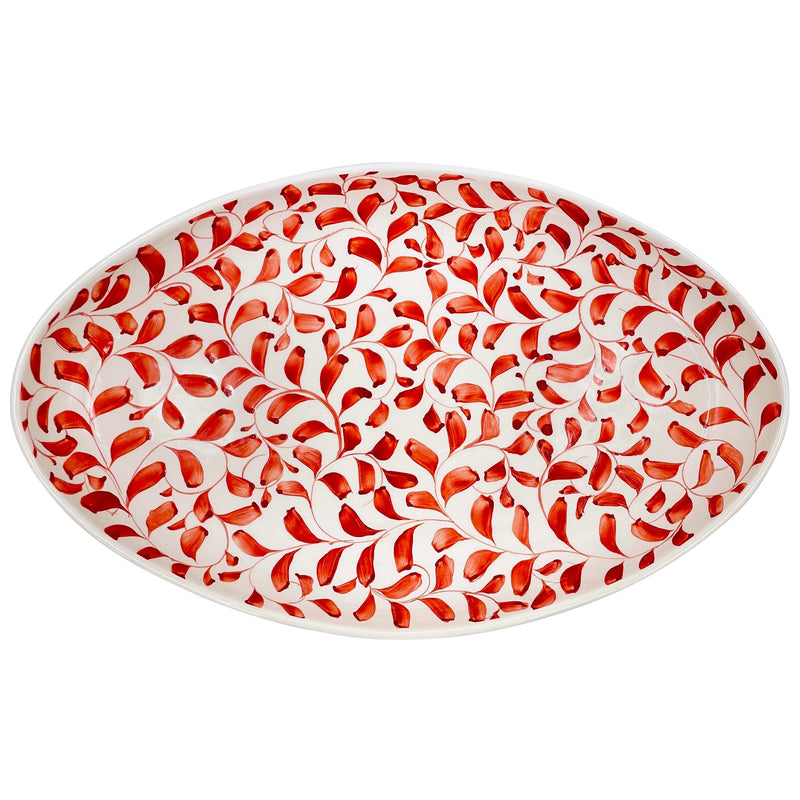 Villa Bologna Pottery-Large Oval Platter in Red, Scroll