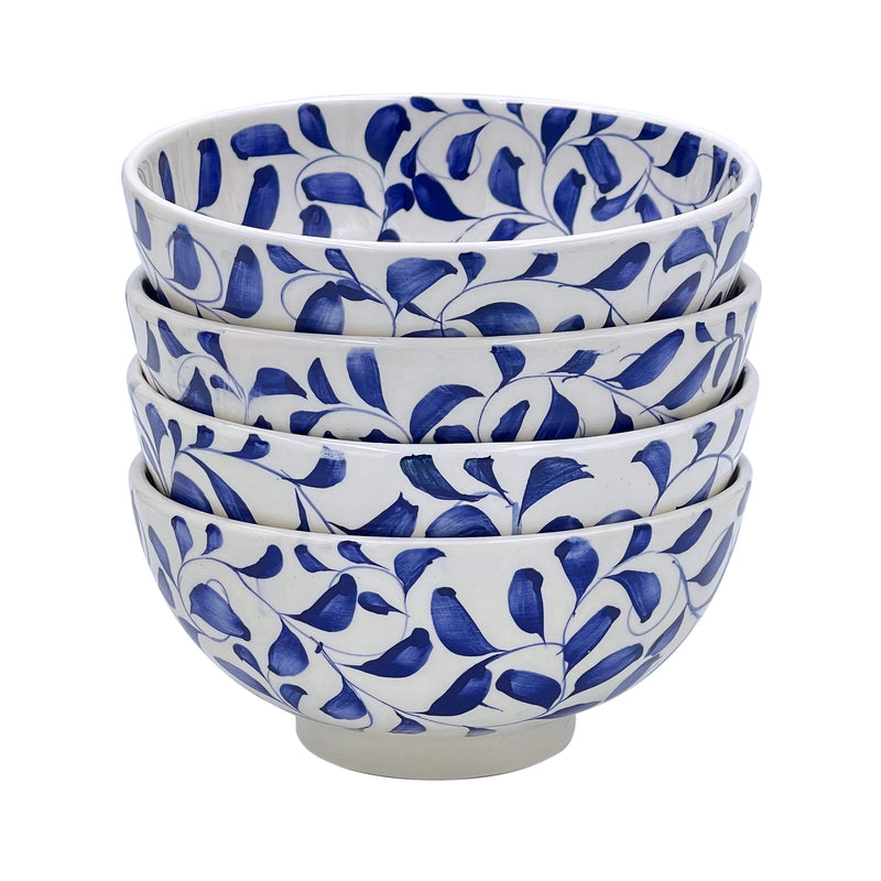 Villa Bologna Pottery-Medium Bowl in Navy Blue, Scroll, Set of Four