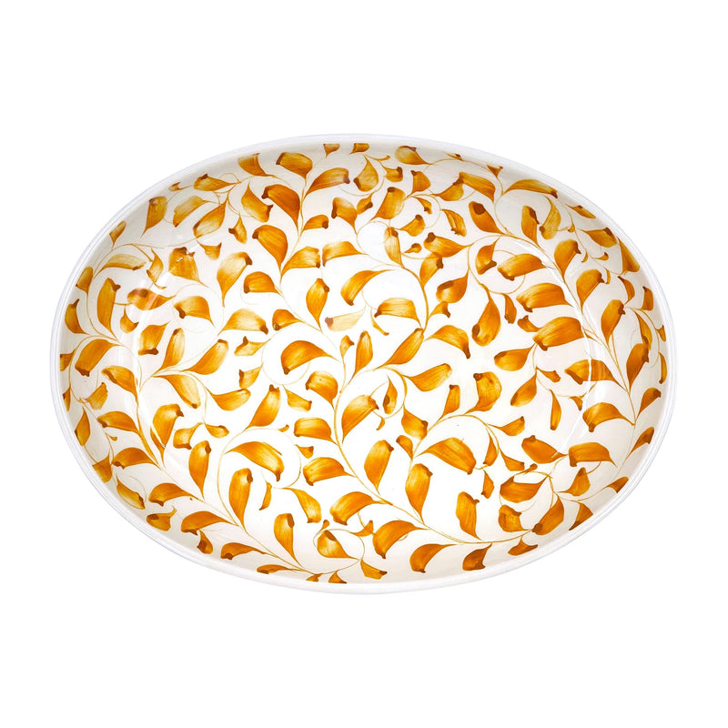 Villa Bologna Pottery-Small Oval Platter in Yellow, Scroll