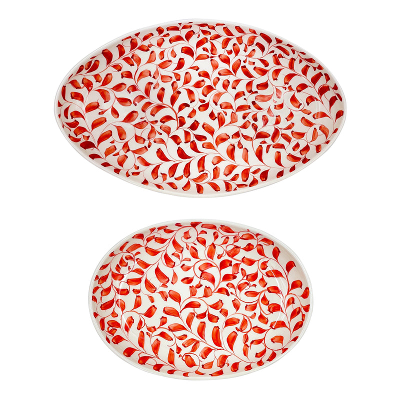 Villa Bologna Pottery-Set of Two Serving Platters in Red, Scroll