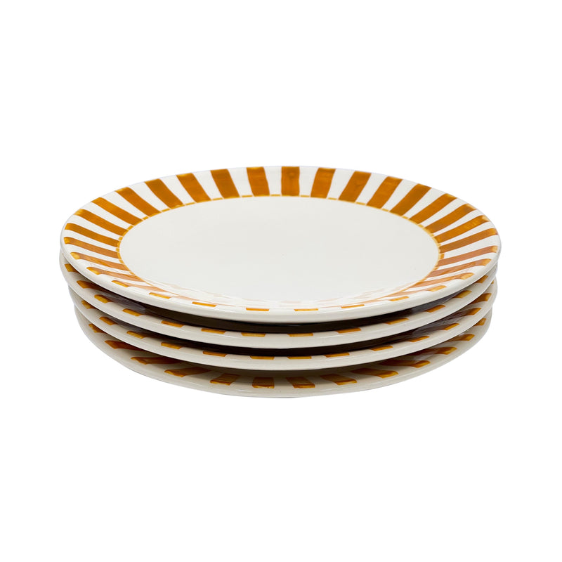 Villa Bologna Pottery-Dinner Plate in Yellow, Stripes, Set of Four