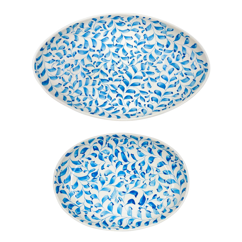 Villa Bologna Pottery-Set of Two Serving Platters in Light Blue, Scroll