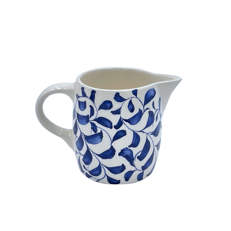 Villa Bologna Pottery-Milk Jug in Navy Blue, Scroll