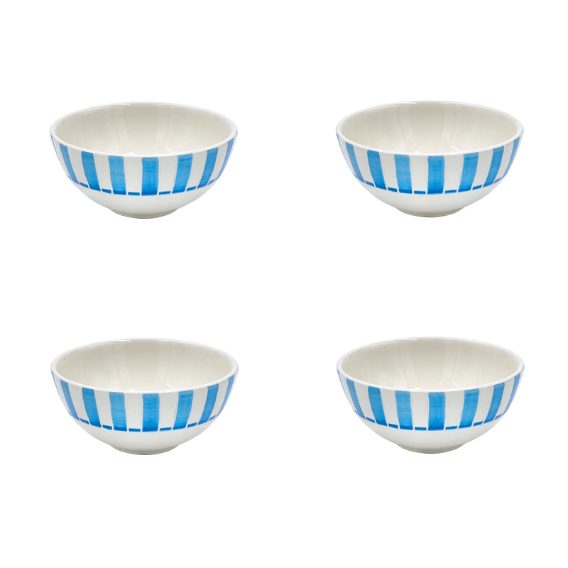 Villa Bologna Pottery-Small Bowl in Light Blue, Stripes, Set of Four