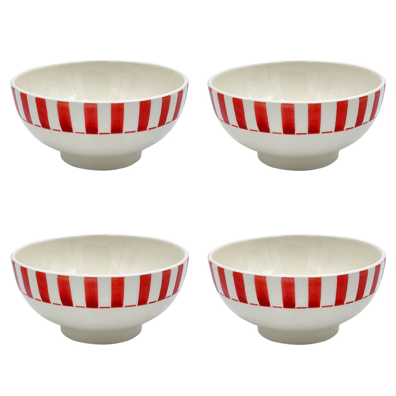 Villa Bologna Pottery-Medium Bowl in Red, Stripes, Set of Four