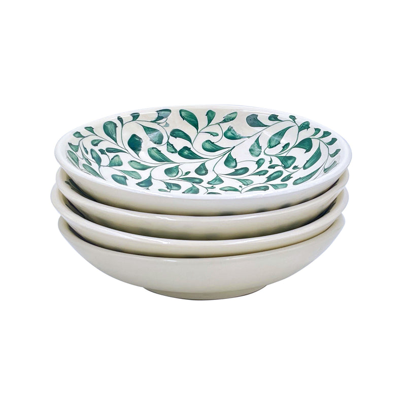 Villa Bologna Pottery-Pasta Bowl in Green, Scroll, Set of Four