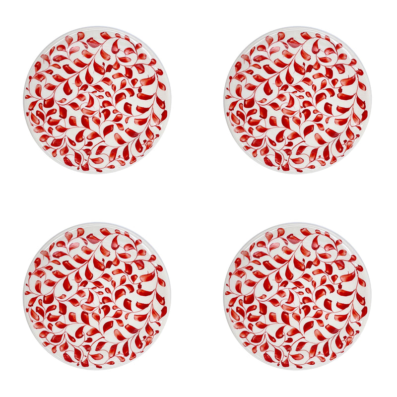 Villa Bologna Pottery-Side Plate in Red, Scroll, Set of Four