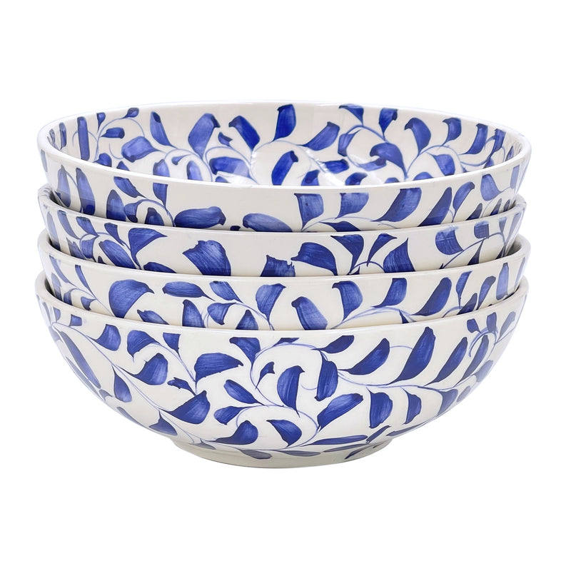 Villa Bologna Pottery-Large Bowl in Navy Blue, Scroll, Set of Four