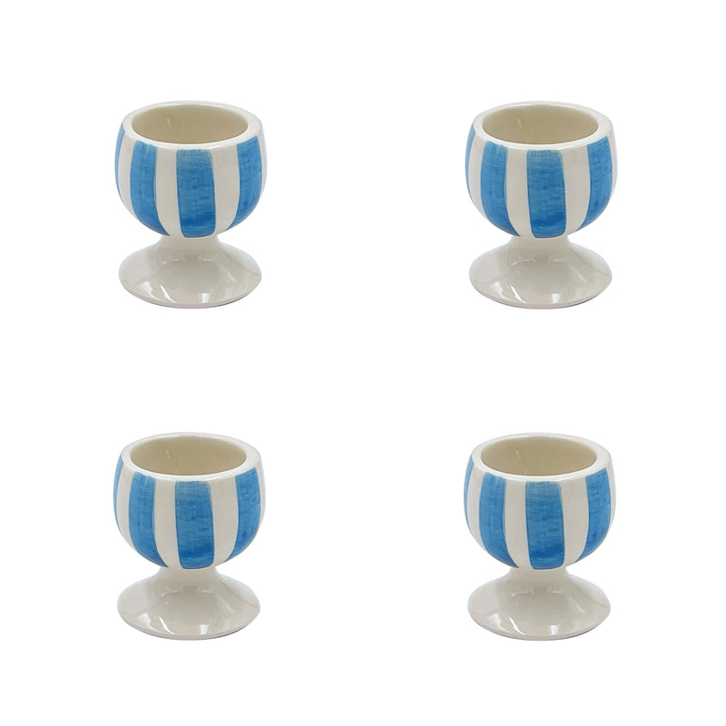 Villa Bologna Pottery-Egg Cup in Light Blue, Stripes, Set of Four