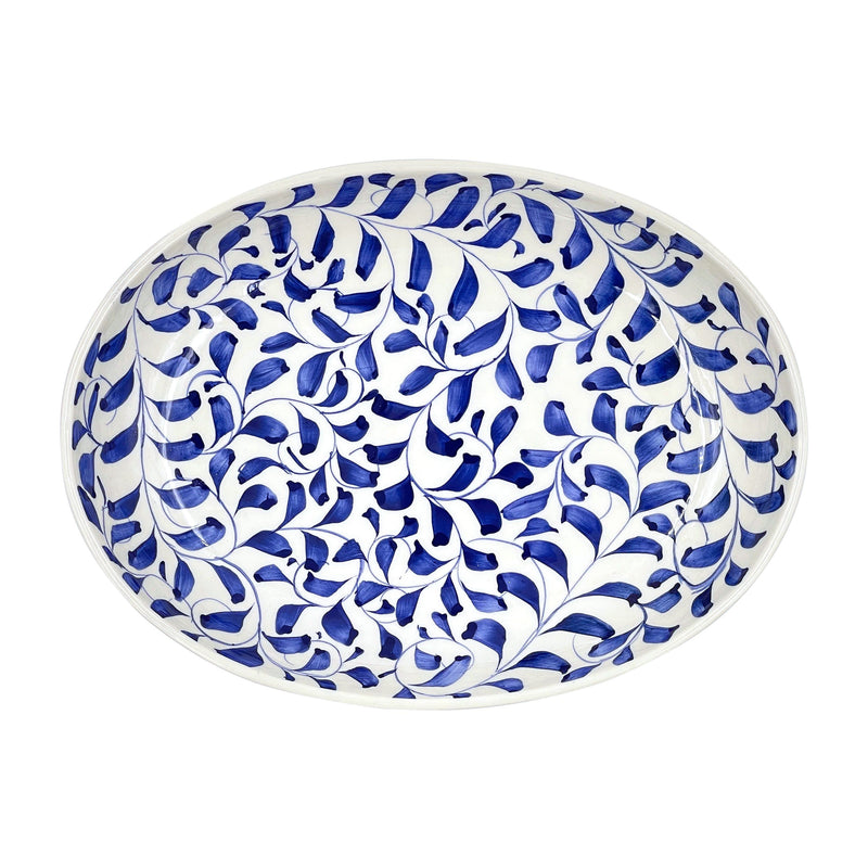 Villa Bologna Pottery-Small Oval Platter in Navy Blue, Scroll