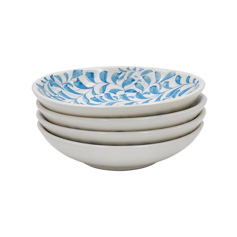 Villa Bologna Pottery-Pasta Bowl, in Light Blue, Scroll, Set of Four