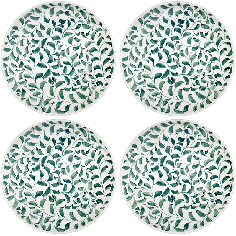 Villa Bologna Pottery-Charger Plate in Green, Scroll, Set of Four