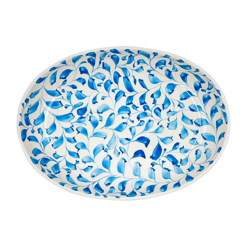Villa Bologna Pottery-Small Oval Platter in Light Blue, Scroll