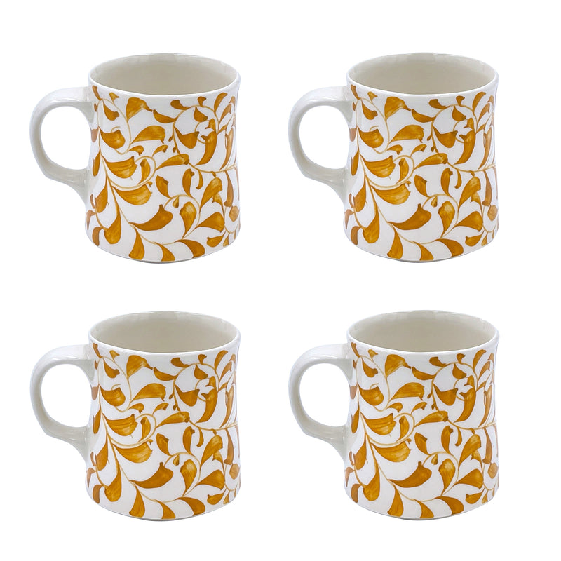 Villa Bologna Pottery-Mug in Yellow, Scroll, Set of Four