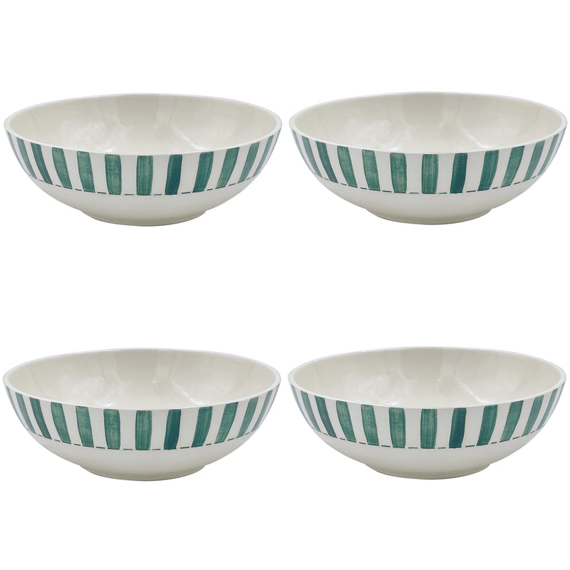 Villa Bologna Pottery-Large Bowl in Green, Stripes, Set of Four