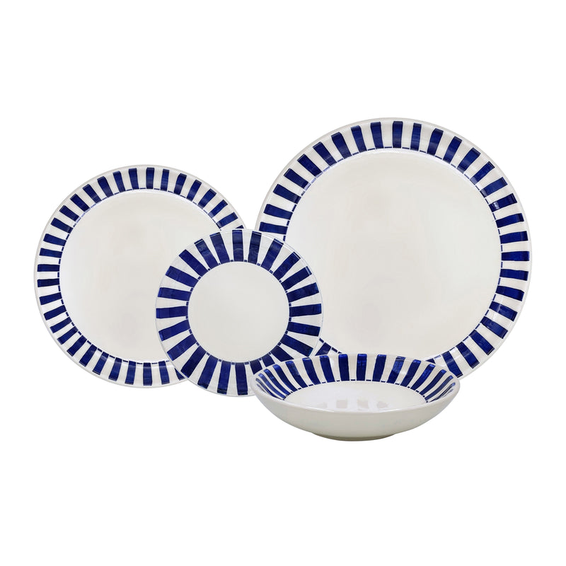 Villa Bologna Pottery-Dinner Set in Navy Blue, Stripes, 16 Piece